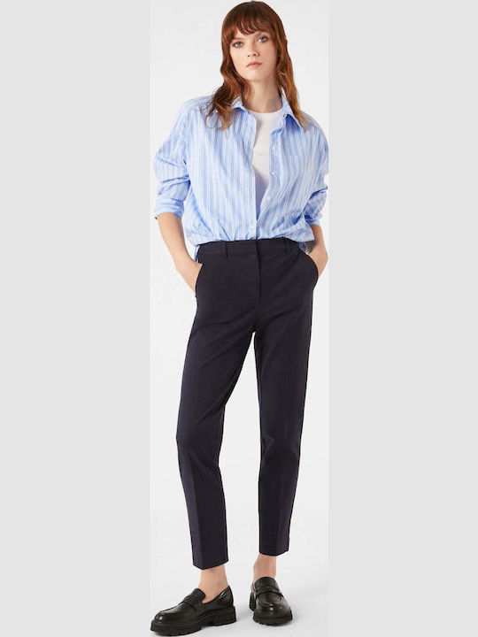 Women's High Waist Fabric Trousers Blue
