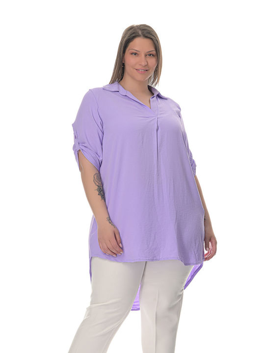 Sushi's Closet Women's Summer Blouse Linen with V Neckline Lila