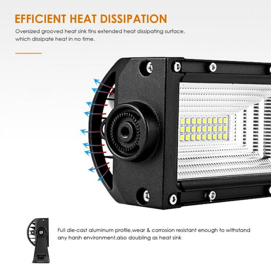 Bară LED Auto 216W LED 3 Rânduri 12V-24V 15120 Lumeni 13.5″/34.2 cm Combo Fascicul 12/60 Grade