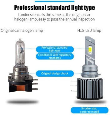 Set de 2 LED H15 60W 6000K 12.000 Lumeni 12V-24V