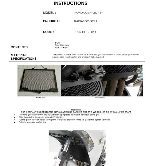 Moto Discovery Motorcycle Radiator Protector Honda CBF 1000 Black