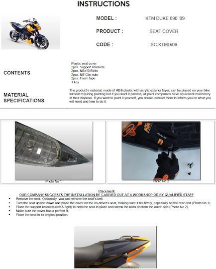 Moto Discovery Μονόσελο Μοτοσυκλέτας για KTM DUKE / 690 Duke Μαύρο