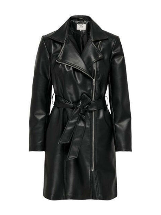 Jacqueline De Yong Women's Long Coat with Zipper Black