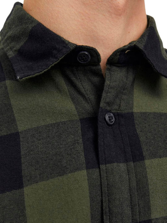 Long-sleeved Cotton Shirt Checked Dusty Olive