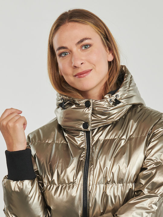 Κοντό Γυναικείο Puffer Μπουφάν για Χειμώνα Metallic