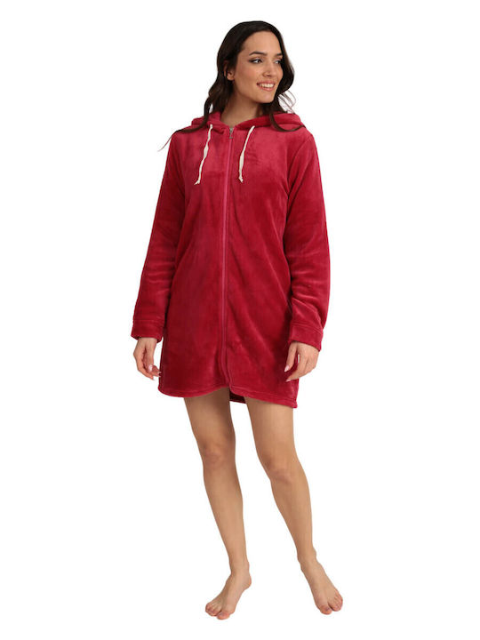 Lydia Creations Χειμερινή Γυναικεία Fleece Ρόμπα κόκκινη