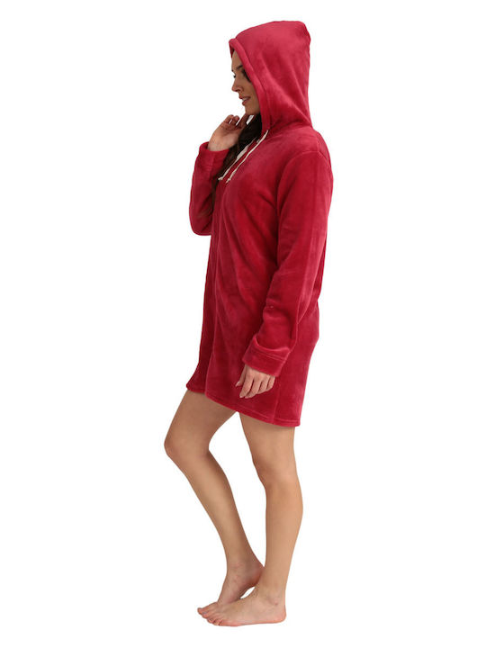 Lydia Creations Χειμερινή Γυναικεία Fleece Ρόμπα κόκκινη