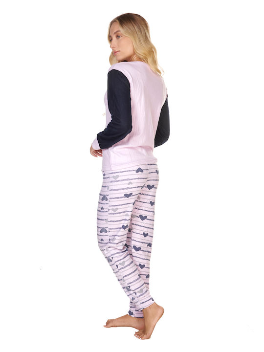 Comfort Winter Damen Pyjama-Set Baumwolle Lila