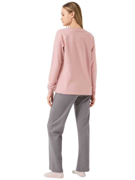 Minerva Winter Damen Pyjama-Set Baumwolle Dusty Pink