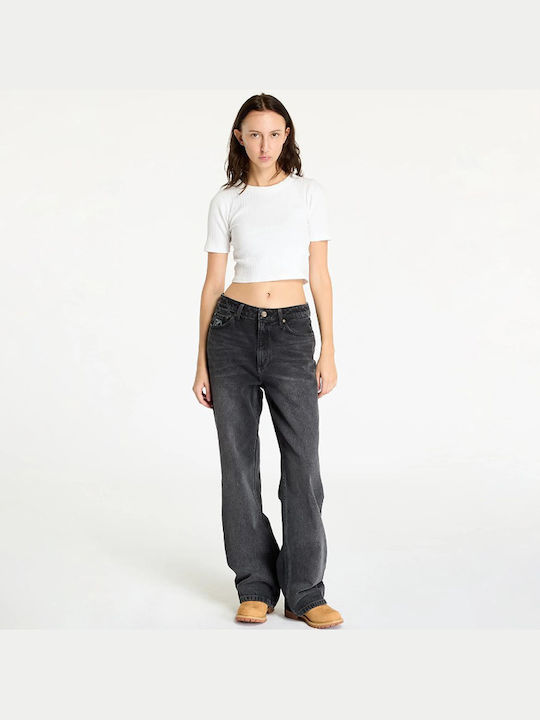 Karl Kani Women's Jean Trousers Mid Rise in Straight Line Black