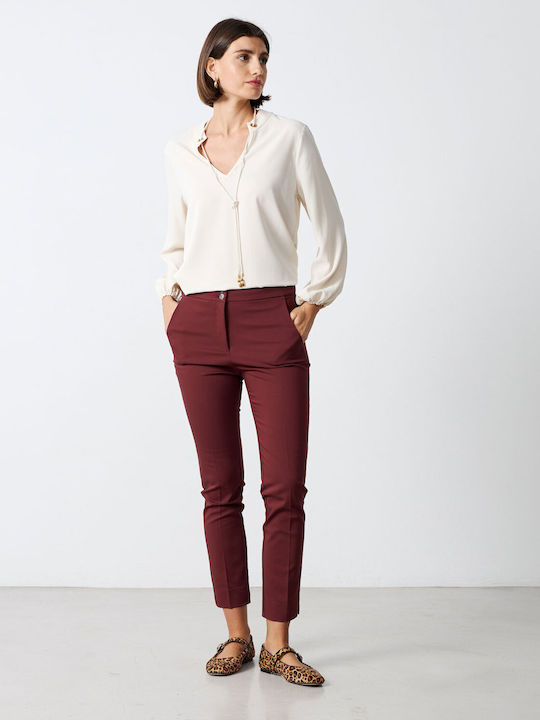 Passager Women's High-waisted Cotton Trousers with Elastic Bordeaux