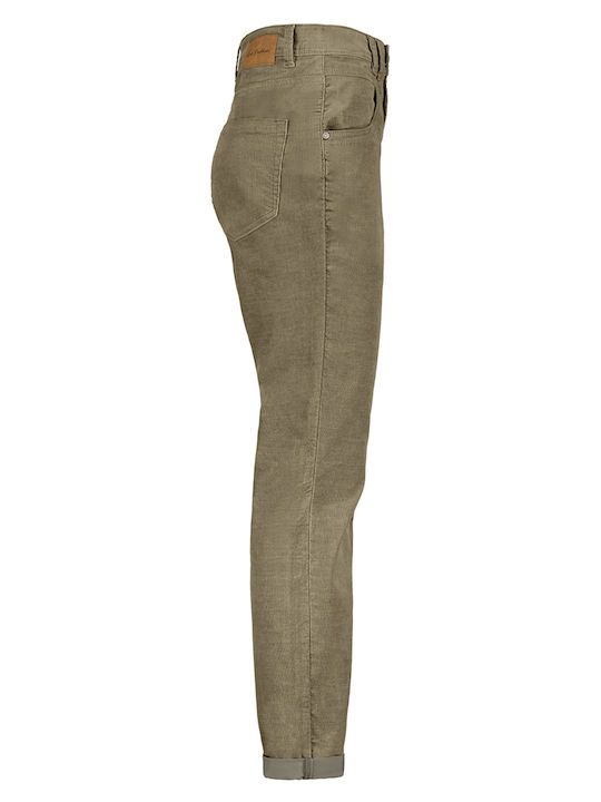 Red Button Women's Cotton Trousers in Straight Line Olive