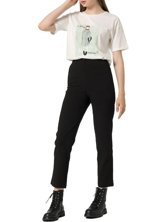 Women's High-waisted Fabric Capri Trousers Slim Fit Black