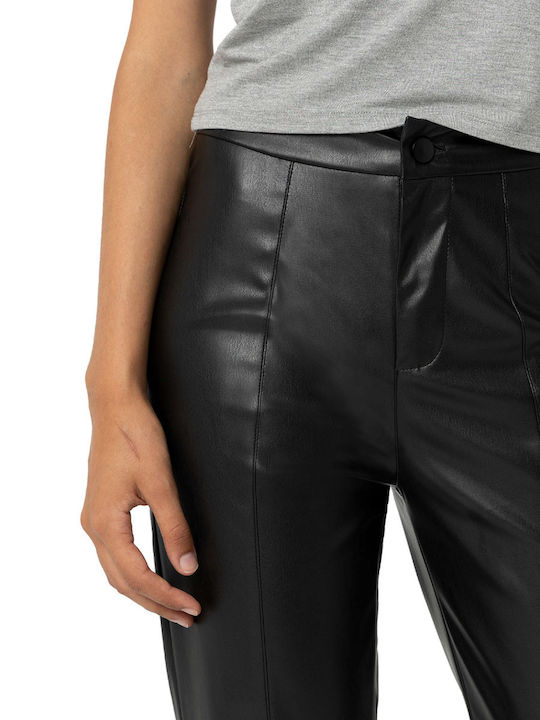 Damen Hoch tailliert Stoff Hose Schlag Black