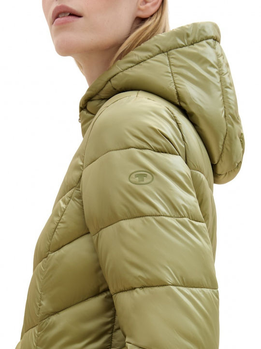 Tom Tailor Women's Short Puffer Jacket for Winter Oil Green