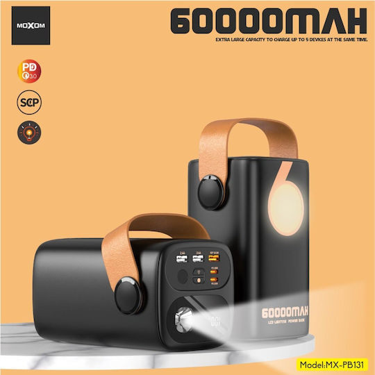 Moxom MX-PB131 Power Bank 60000mAh 22.5W με 3 Θύρες USB-A και 2 Θύρες USB-C Μαύρο