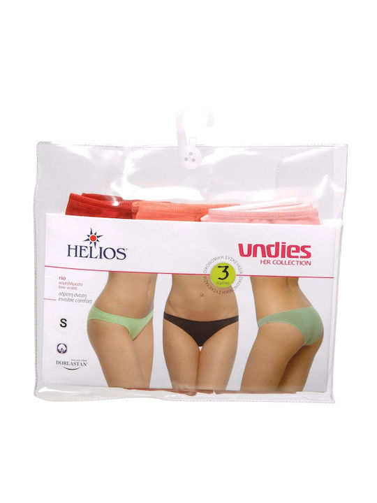 Helios Βαμβακερά Γυναικεία Slip 3Pack Κοκκινο-κοραλι-ροζ