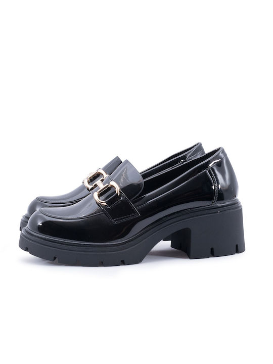 Love4shoes Lackleder Damen Loafers in Schwarz Farbe