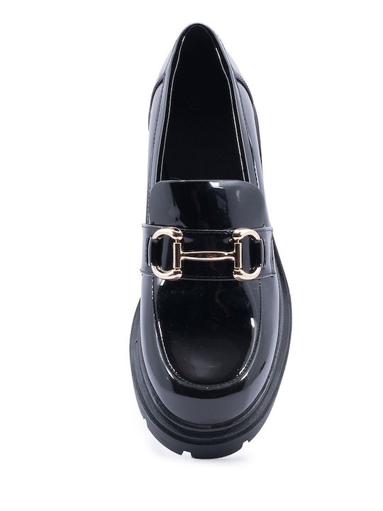 Лачени Дамски Loafers в Черен Цвят
