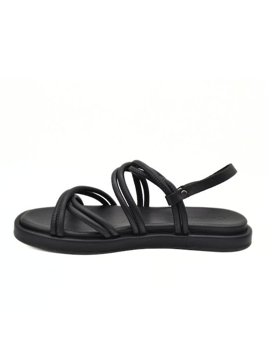 Hawkins Premium Leather Women's Flat Sandals with Strap in Black Color