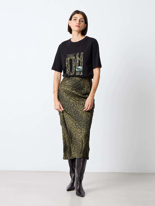 Passager High Waist Midi Skirt Leopard Haki