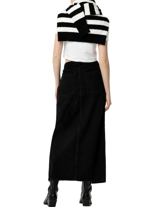 Tiffosi Denim High Waist Midi Skirt Black