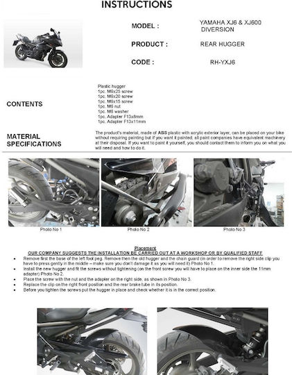 Moto Discovery Motorcycle Rear Wheel Fender for Yamaha XJ6 DIVERSION Black 1pcs