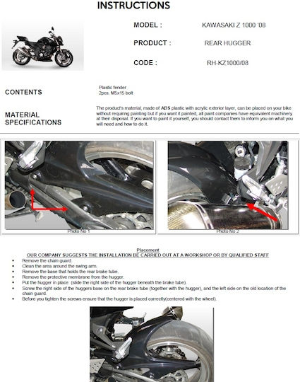 Moto Discovery Motorcycle Rear Wheel Fender for Kawasaki Z1000 Black 1pcs