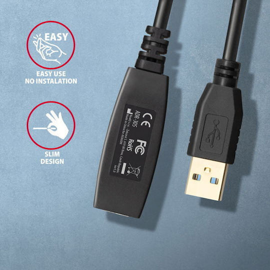 Axagon USB 3.0 Kabel USB-A-Stecker - USB-A-Buchse Schwarz 5m