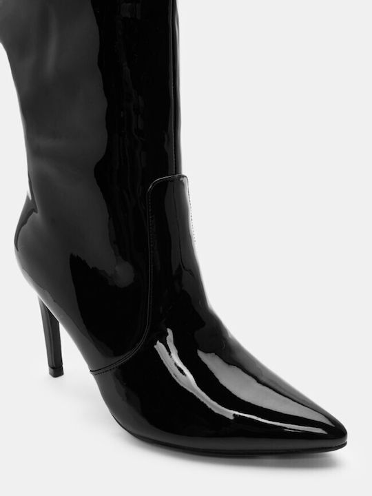 Luigi Patent Leather High Heel Women's Boots with Zipper Black