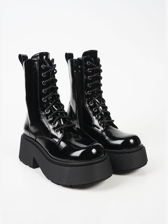 Piazza Shoes Patent Leather Women's Boots with Zipper Black