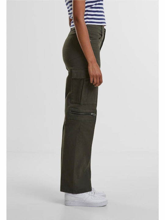Damen Stoff Hose in Lockere Passform Blackolive