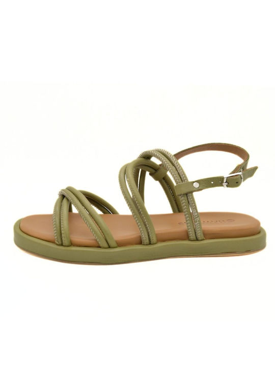 Hawkins Premium Leather Women's Flat Sandals with Strap in Khaki Color