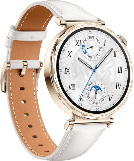 Huawei Watch GT 5 41mm Wasserdicht mit Pulsmesser (White Leather Strap)