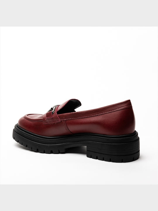 Bottero Leather Women's Loafers in Burgundy Color