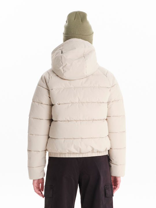 Short Women's Puffer Jacket for Winter Ecru
