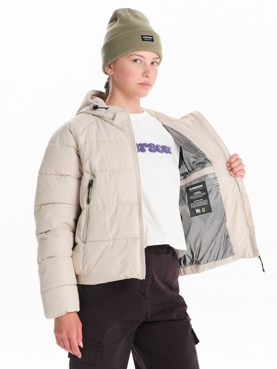 Short Women's Puffer Jacket for Winter Ecru