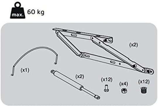 Emuca Set Lifting Mechanisms Canape Beds Front System 135 Cm 13,77 Inch Black Painted Steel