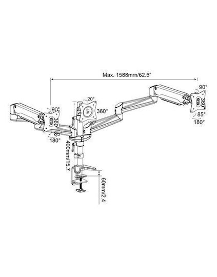 Digitus Stand Desk Mounted for 3 Monitors up to 27" with Arm Silver (DA-90363)