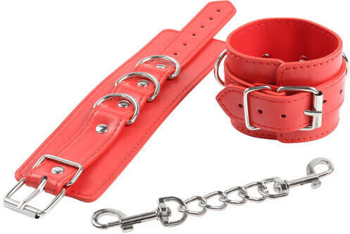 Naughty Toys Leather Χειροπέδες σε Κόκκινο Χρώμα