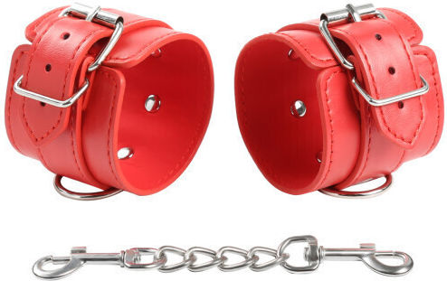 Naughty Toys Leather Χειροπέδες σε Κόκκινο Χρώμα