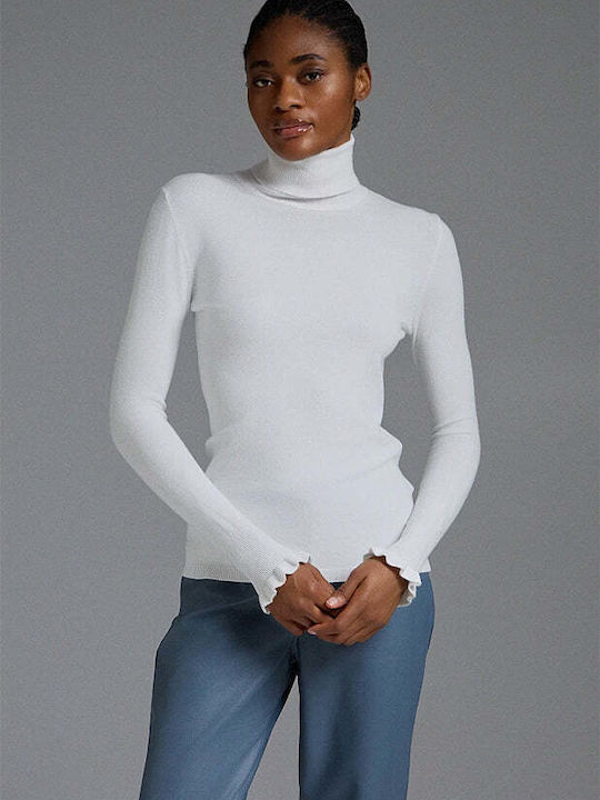 BSB Women's Long Sleeve Sweater Turtleneck Off White