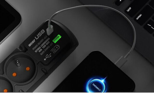 Acar Power Strip with Surge Protection 6 Positions with 1 USB-A, USB-C, Switch and Cable 1.5m