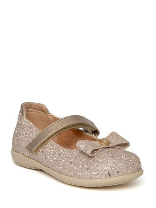 Scarpy Kids Leather Ballerinas with Elastic Strap Beige