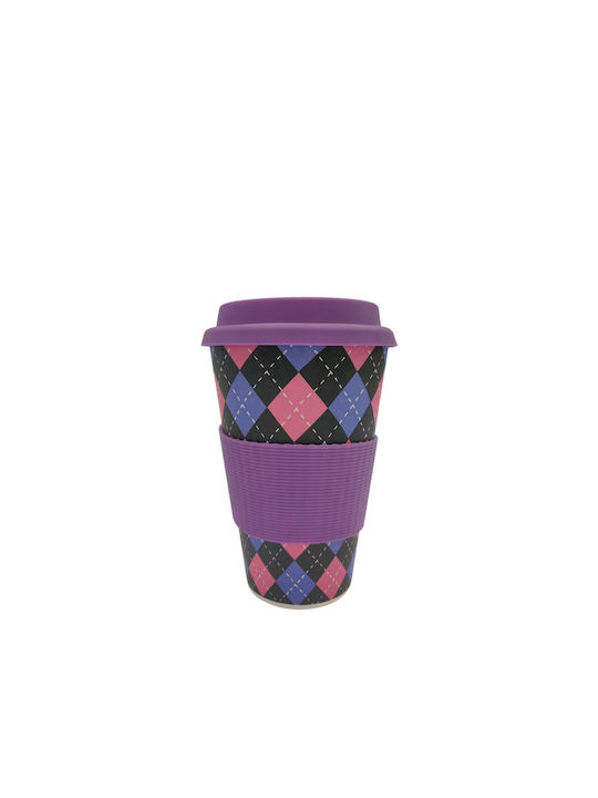 Balev Bio Chequered Becher Bamboo mit Deckel Lila