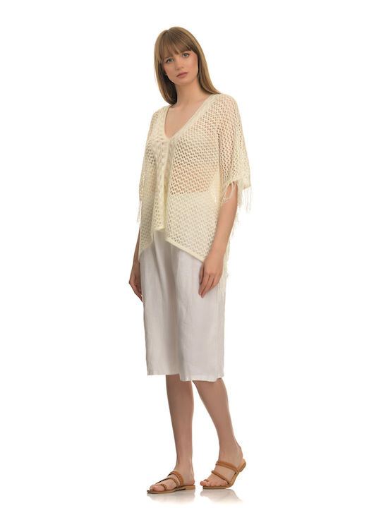 Soft yellow crop-top kaftan with thin ruffles - 67136