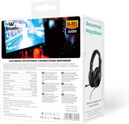 Leewello LW-80S Надушници Геймърски слушалки с връзка USB Черен