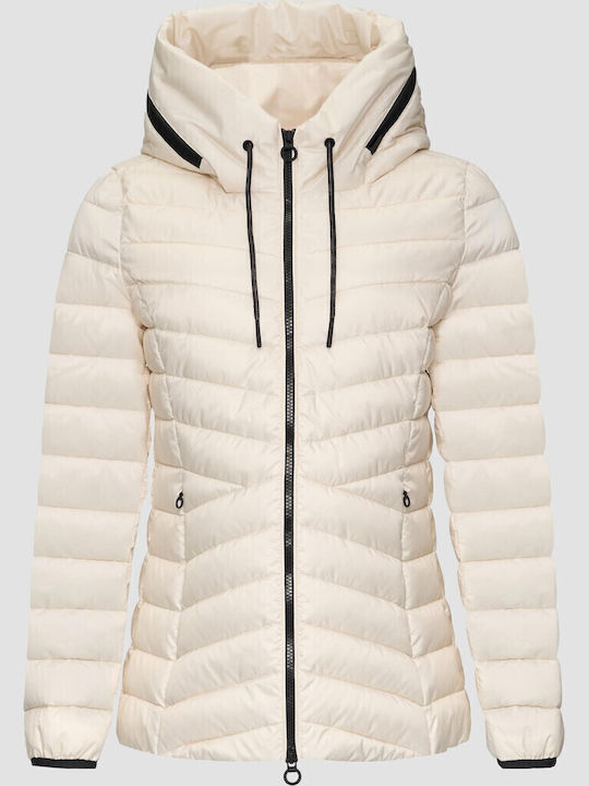 Short Women's Puffer Jacket for Winter Ecru