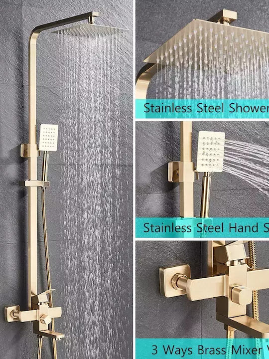304 Stainless Steel Shower Faucet Set Adjustable Height Contemporary Design Brushed Golden