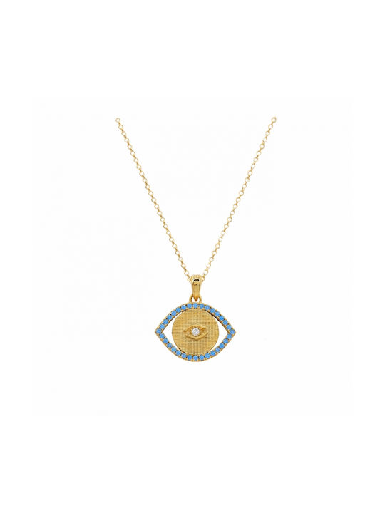 Art d or Necklace Double Amulet Eye from Gold 9 K with Zircon